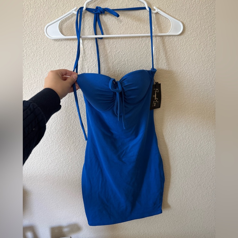 Blue Halter Bodycon Mini Dress